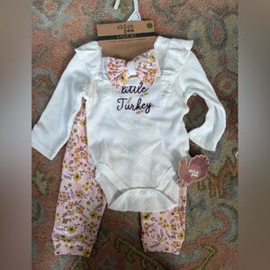 White 'Little Turkey' Baby Outfit with Floral Pants